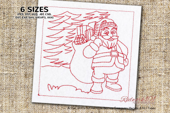 Santa Claus with Gift Redwork