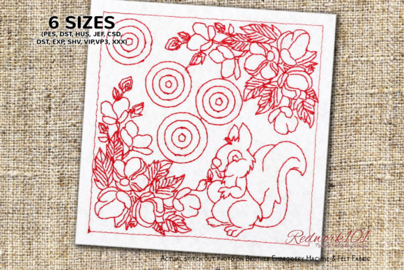 Squirrel in Forest Redwork